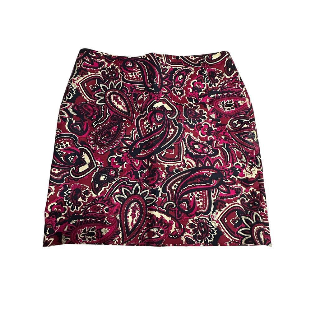 Talbots Skirt Mini Paisley Burgundy Navy lined 8P Fall Career Office Party